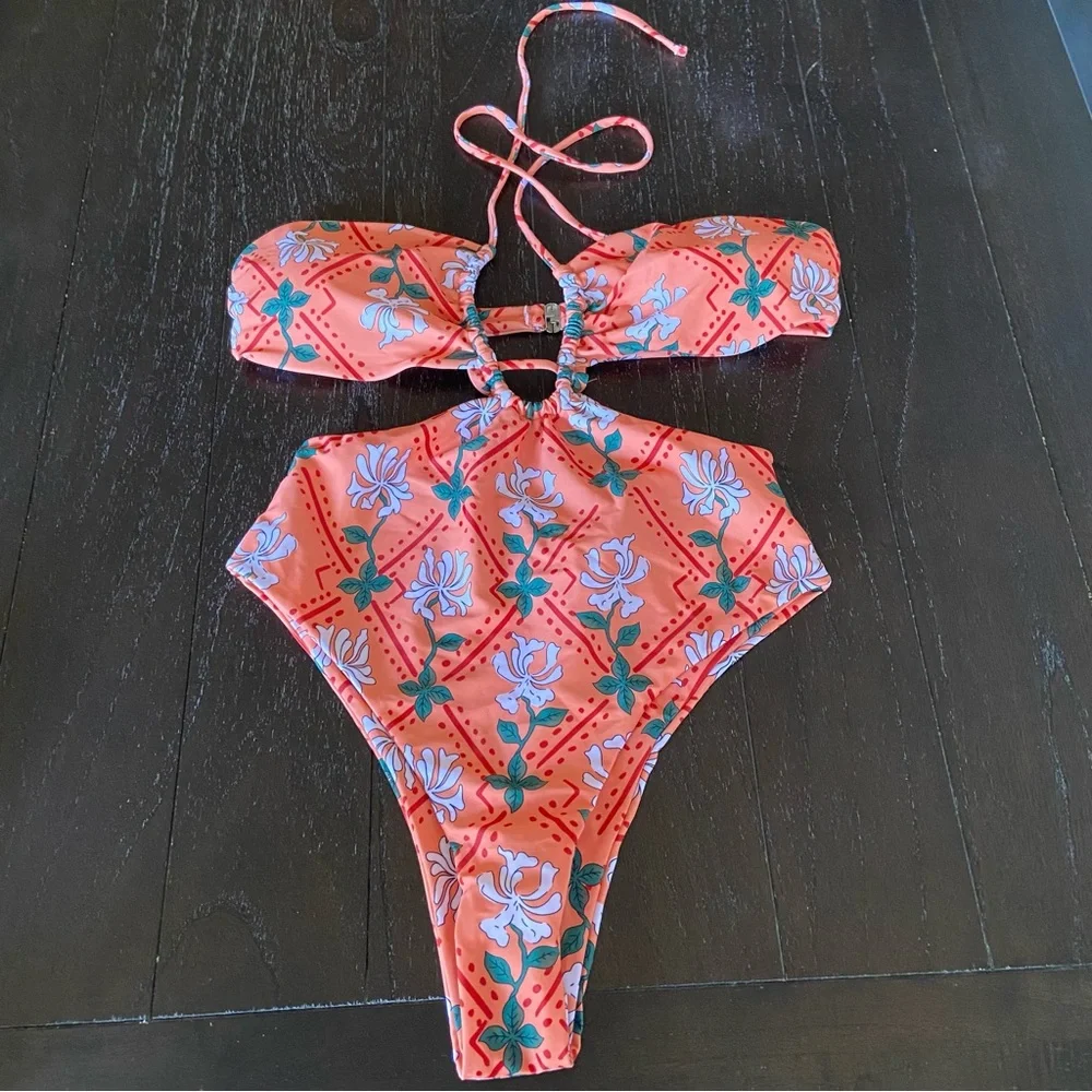 Women’s Moroccan Printed Swimsuit Cheeky Strappy Sarong NWOT Size Large Cover Up - Picture 5 of 13